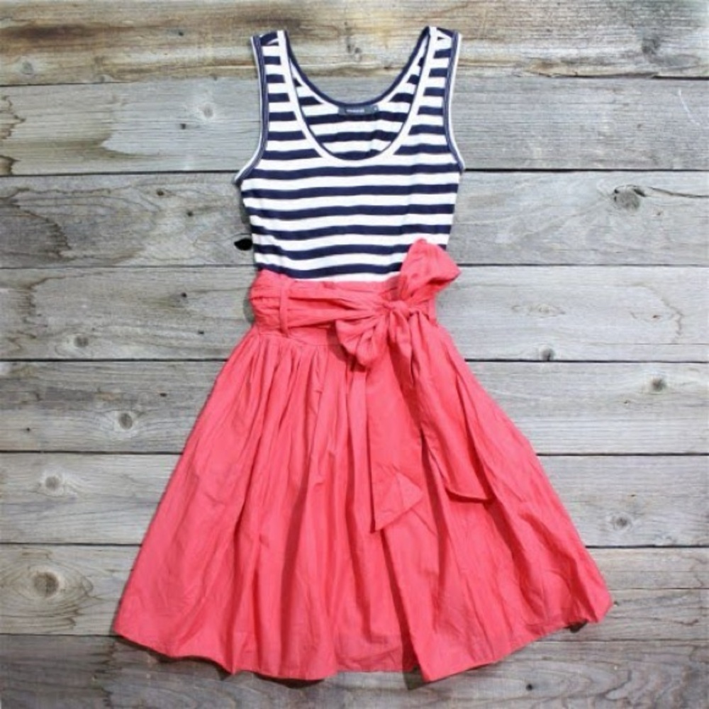 Striped Navy and Coral Dress